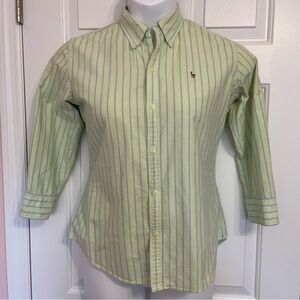 Women’s Ralph Lauren Green Purple Stripe Slim Fit Oxford Button Down Shirt Sz 10